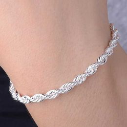 Chain New Fashion Silvery Twist Rope Chain Bracelet For Women Punk Hip Hop Metal Bracelets Party Wedding Jewellery Y240420