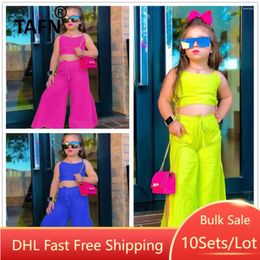 Clothing Sets 10Sets Bulk Wholesale Girls Solid Sleeveless Crop Tops Split Wide Leg Pants 2 Piece Set Kids Summer Outfits M587