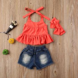 Clothing Sets Toddlers Girls Three-Piece Outfits Sleeveless Solid Colour Top Elastic Short Trousers Decorative Headband