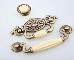 115mm 57mm vintage style ceramic handle drop rings furniture handles cream porcelain drawer cabinet knob bronze dresser 45q3477456