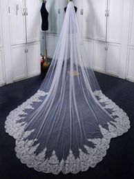 Luxury Long Lace Appliqued Bridal Veil High end One Layer Soft Tulle Retro Veil with Comb 4 Metres Bride Veils Hair Accessoreis Fo8513994