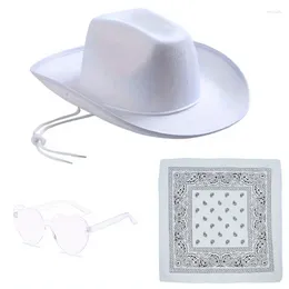 Berets Neck Scarf Wide Brims Cowgirl Hat Eyeglasses Women Party Wear NightClub Suit