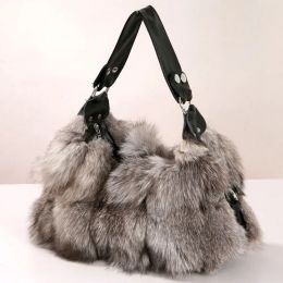 Bags Winter Fox Fur Bag Women's Fur Bag Fashion Fur Handbag Ladies Bags Purses Women Shoulder Bag Real Silver Fox Fur Messenger Bags