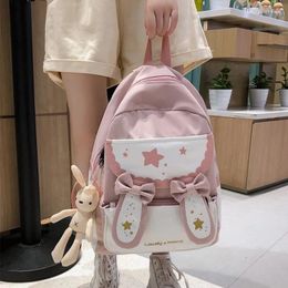 School Bags Cute Lolita Women Backpack Bow Letter Printing For Teenage Girls Sweet Students Children Rucksack MD0280