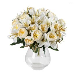 Decorative Flowers 9 Fork Silk Artificial Peony Lily Combination For Wedding Bridal Bouquet Christmas Garlands Home Decoration High Quality