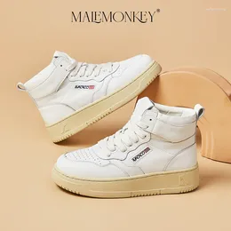 Casual Shoes High-top Sneakers Women Leather Platform High Qualtiy Round Toe Comfortable Ladies Concise Female Handmade