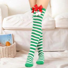 Women Socks Christmas Striped Thigh High Themed Women's Over Knee Festive Print Solid Colour Bowknot For