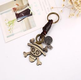 Trend Jewelry selling Europe and the United States direct retro braided alloy skull head leather key chain punk leather key c9390479