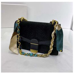 Ladies Small Square Messenger Shoulder Handbag with Silk Scarf Chain Pu Leather Fashion Crossbody Bag