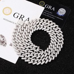 Two Rows 13 Mm Moissanite Diamond Hip Hop Jewellery Necklaces for Man 925 Sterling Silver Cuban Link Chain