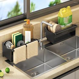 Kitchen Storage Sink Drain Rack Organizer Plastic Self-Draining Shelf Soap Sponge Holder Dishcloth Towel Filter Basket