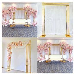 Party Decoration 3PCS Cake Desert Table Shiny Gold Metal Frame Props Flower Stand Wedding Mall Window Welcome Door Wall Backdrop Decorating