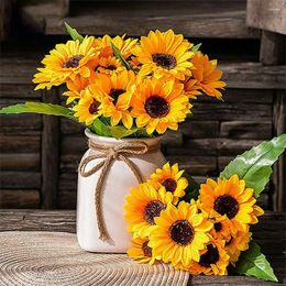 Decorative Flowers 1 Bunch 7 Heads Sunflower Artificial Bouquet Realistic Garden Decoration Home Floral Arrangement Wedding Fake Flower