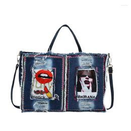 Shoulder Bags Sequined Badge Pattern Denim Female Totes Large Capacity Fashion Shopping Bag Casual Purses And Handbags For Women