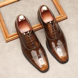 Dress Shoes Italian Style Mens Oxford Genuine Leather Handmade For Men Lace Up Plain Toe Wedding Office Business Formal Footwear