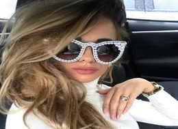 Lovely cute popular fashion luxury designer sparkling diamond crystal pearl studs stylish cat eye sexy women sunglasses6993674