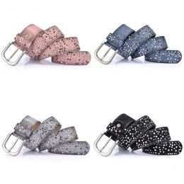 Womens Fashion Rivet Belts Punk Rock Style Male Belt for Lady PU Leather Sequins Metal Buckle Wide Star Bead 240327