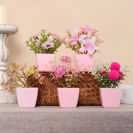 Decorative Flowers 1SET Simulation Plant Pink Potted Suitable For Commercial Centre Office Desktop Windowsill Dookshelf Home Decoration