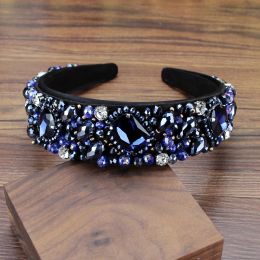 Charms Handmade Vintage Navy Crystal Beaded Wedding Headpiece Rhinestone Bridal Hair Accessories Diamante Hairband Headband for Women