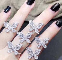 Ins Top Sell Luxury Jewelry Butterfly Ring 925 Sterling Silver Full White Topaz CZ Diamond Gemstones Women Wedding Bow Ring For Lo3639689