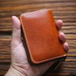 Wallets LEACOOL Small Genuine Leather Wallet Vintage Handmade Mini Women Wallets Purses Female Short Card Holrder Coin Zipper Purse