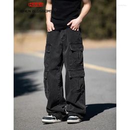 Men's Pants Black American Retro Multi Pocket Jeans Fashionable Loose Fitting Work Clothes Straight Leg