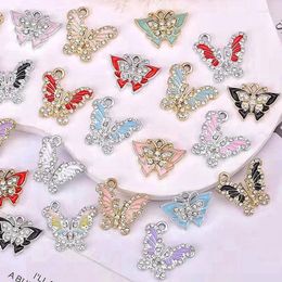 Charms 10pcs Alloy Gold Colour Exquisite Crystal Butterfly For Earrings Bracelet Necklace Pendants DIY Jewellery Making Accessories