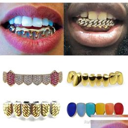 Grillz ، شوايات الأسنان Grillz Brantal Shows الأسنان الذهبية الأقواس الشرير الهيب هوب mticolor الماس أسفل الفم الفم فانغ الأسنان