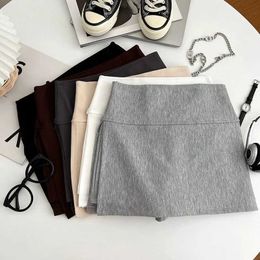 Skirts MEXZT Streetwear Slit Mini Skirt Women High Waist Split A Line Skirts Korean Fashion Black White Grey All Match Wrap Hips Skirt Y240420