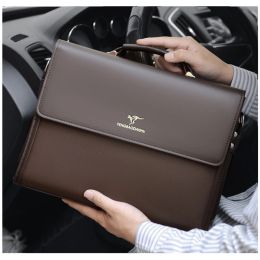 Bags Briefcases Men Husband Designer Work Business Tote Handbag Shoulder Lawyer Square A4 Side High Quality PU Leather Bag Male