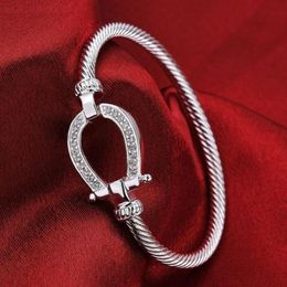 Bangle Silver Plated Filled Horse Shoe Water Drop Bracelet Fashion Jewellery Rhinestones Women Love Valentine's Day GiftBangle283F