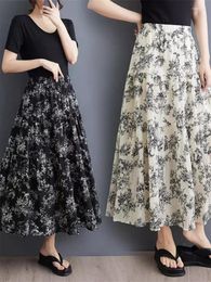 Skirts High Waisted Skirt Long Casual Loose Irregular A-Line Stylish Retro Floral Cotton Linen Elegant Oversized For Women K677