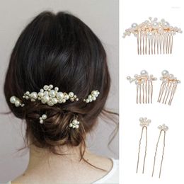 Hair Clips Retro Baroque Bridal Wedding Headdress Jewellery Accessories Set Large Pearl Fork Hairpin Comb Plug European Style