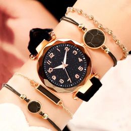 Wristwatches 5pcs Set Womens Watches Ladies Fashion Watch Black Female Simple Casual Analogue WristWatch Bracelet Gift No Box