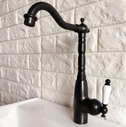 Kitchen Faucets Black Oil-Rubbed Bronze Wash Basin Faucet Ceramic Lever Swivel Spout Bathroom Sink And Cold Water Mixer Taps 2nf370