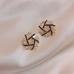 Stud Earrings Korean Version Of Dongdaemun Temperament Petals Crossed Zircon Online Celebrity Simple Joker Needle