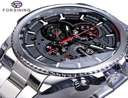 Forsining Silver Grey Mens Mechanical Watches Multifunction 6 Hands Date Military Army Sport Steel Strap Automatic Clock Relogio6881369