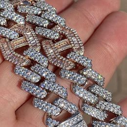 15mm Luxury Diamond Hip Hop Jewelry 925 Silver Baguette Cut Double d Moissanite Iced Out Cuban Link Bracelet