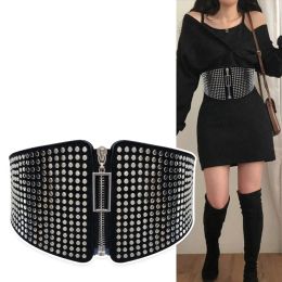 Belts Punk Rivet Inlay Wide Elastic Corset Belt Female Waist Goth Plus Size Stretch Cummerbunds Big Designer Belts for Women Waistband