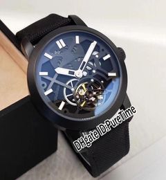 New Master Compressor PVD Steel Black Skeleton Dial Automatic Tourbillon Mens Watch Nylon Leather Strap Super Watches Puretime E536106959