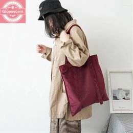 Bag Women Velour Shoulder Embroidery Letters Canvas Totes Handbags Soft Cotton Cloth Ribbon Strap Square Shopping Bags