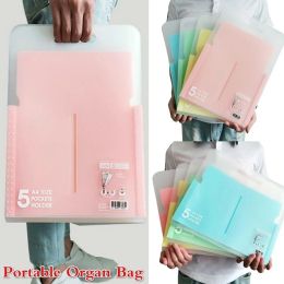 Wallets Portable Organ Bag Document Bag File Folder Expanding Wallet 5 Grid A4 Organizer Paper Holder Office School Supplies Gift