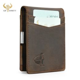 Wallets Rfid New Western Crazy Horse Leather Gift Small Card Box Airtag Holder Cash Money Mini Handy Snap Wallet Purse For Men Male 1690