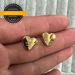 Earrings Made in Italy High Mirror Girls Original ed Heart G Solid Stud Titanium Steel 18k Gold Silver Rose Women Love Logo Engrave Earrings Wedding Party Jewelry