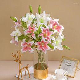 Decorative Flowers 5Pc 3D Print Lily Fake Latex Film Real Touch Lilies Artificial For Home Decor Party Table Floral Wedding Bouquet