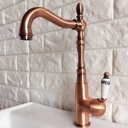 Kitchen Faucets Antique Red Copper Swivel Spout Bathroom Sink Faucet Basin Cold And Water Mixer Brass Taps Dnfr9
