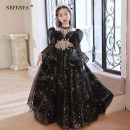 Girl Dresses NBFENFA Luxury Black Sequin Wedding Guest Party For Flower Children's Princess Birthday Piano Show Ball Gown Dress