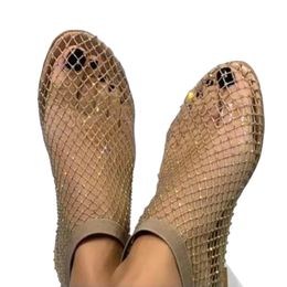 Womens Shoes Luxury Diamond Round Head Ladies Shoes On Offer Womens Sandals With Elastic Fishnet Socks Slippers 240419