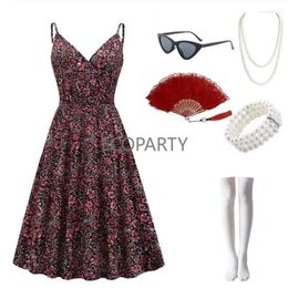 Casual Dresses 2024 Summer 1950S Hepburn Dress Women V-Neck Big Swing Sling Vintage Femme Elegant Retro Party And Accessories