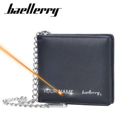 Wallets Baellerry 2022 New Men Short Wallets Small Card Holder Name Customized Luxury Male Purse Photo Holder Fashion Chain Men's Wallet